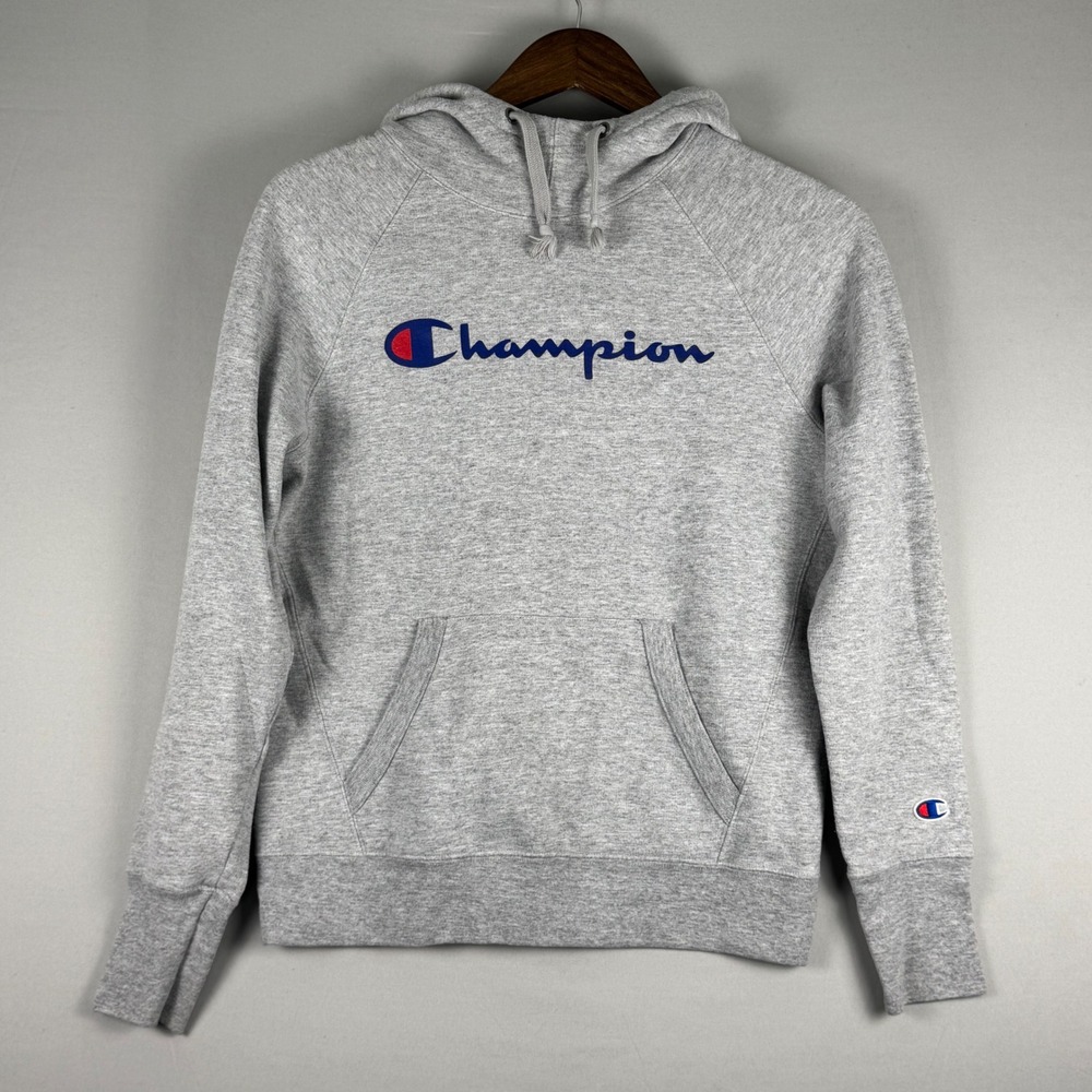 Champion Hoodie Women XS Gray Excellent Script Logo Pullover Sweatshirt